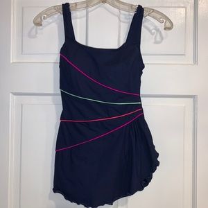 Vintage Dark Blue One Piece with Colorful Stripes